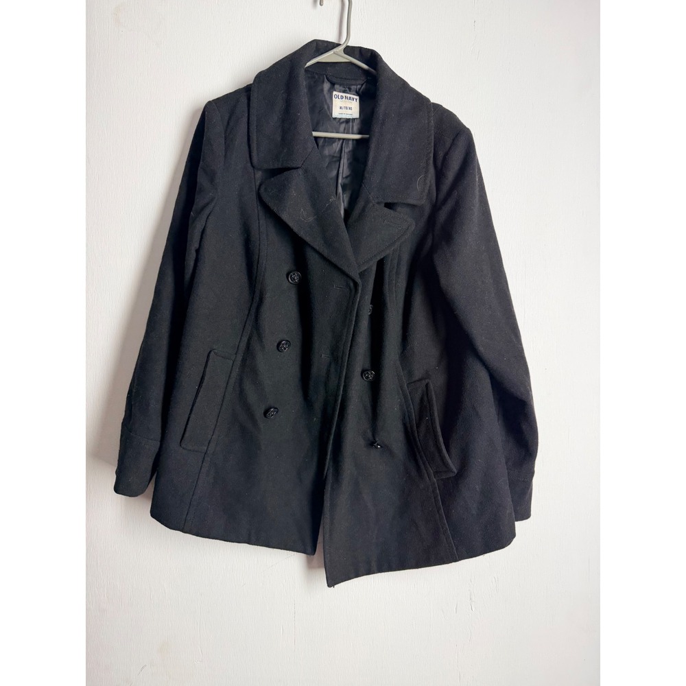 Old Navy Black Wool Blend Peacoat Double Breasted Jacket XL Classic Winter Coat